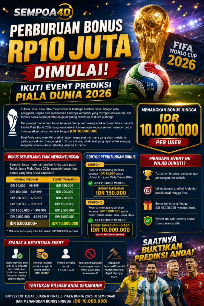 Perburuan Bonus Rp10 Juta Dimulai! Ikuti Event Prediksi Piala Dunia 2026
