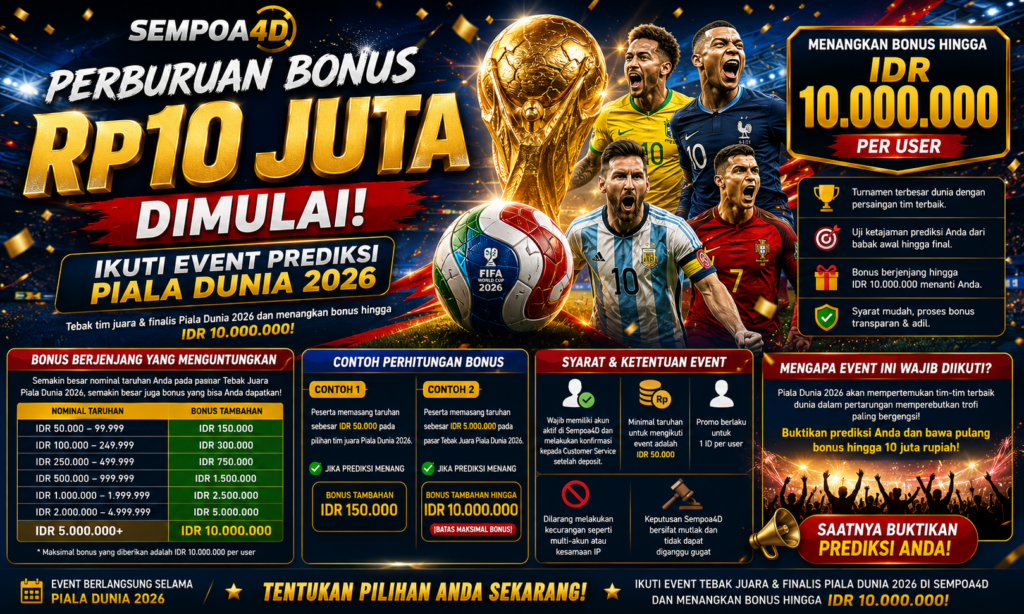 Perburuan Bonus Rp10 Juta Dimulai! Ikuti Event Prediksi Piala Dunia 2026